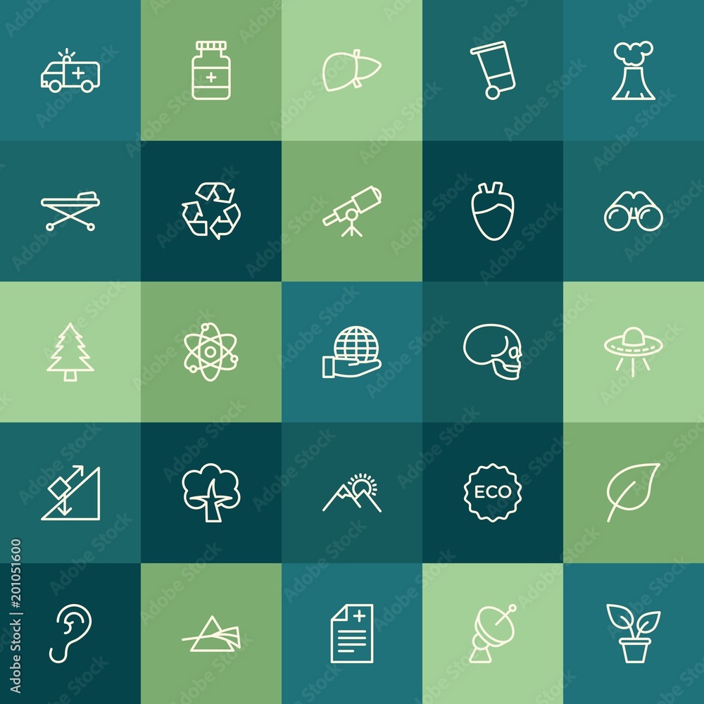 Poster modern simple set of health, science, nature vector outline icons. ..contains such icons as science,