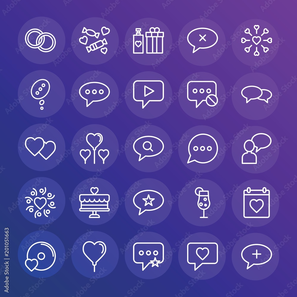 Poster modern simple set of chat and messenger, valentine vector outline icons. ..contains such icons as th