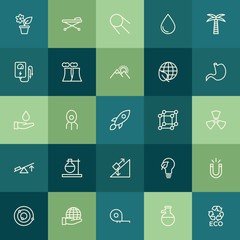 Modern Simple Set of health, science, nature Vector outline Icons. ..Contains such Icons as  experiment,  solar,  measurement, meter, green and more on green background. Fully Editable. Pixel Perfect.