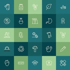 Modern Simple Set of health, science, nature Vector outline Icons. ..Contains such Icons as  organ, formula,  school,  spacecraft,  space and more on green background. Fully Editable. Pixel Perfect.
