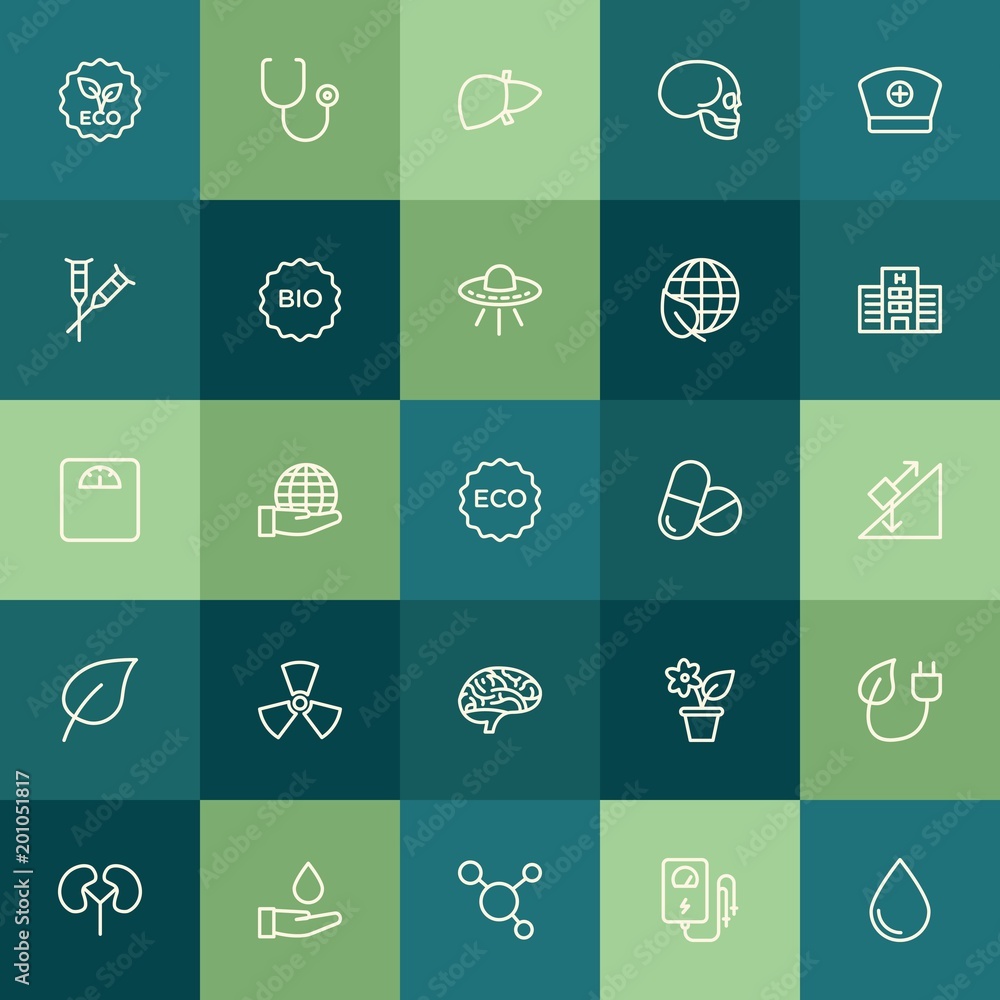 Poster modern simple set of health, science, nature vector outline icons. ..contains such icons as environm