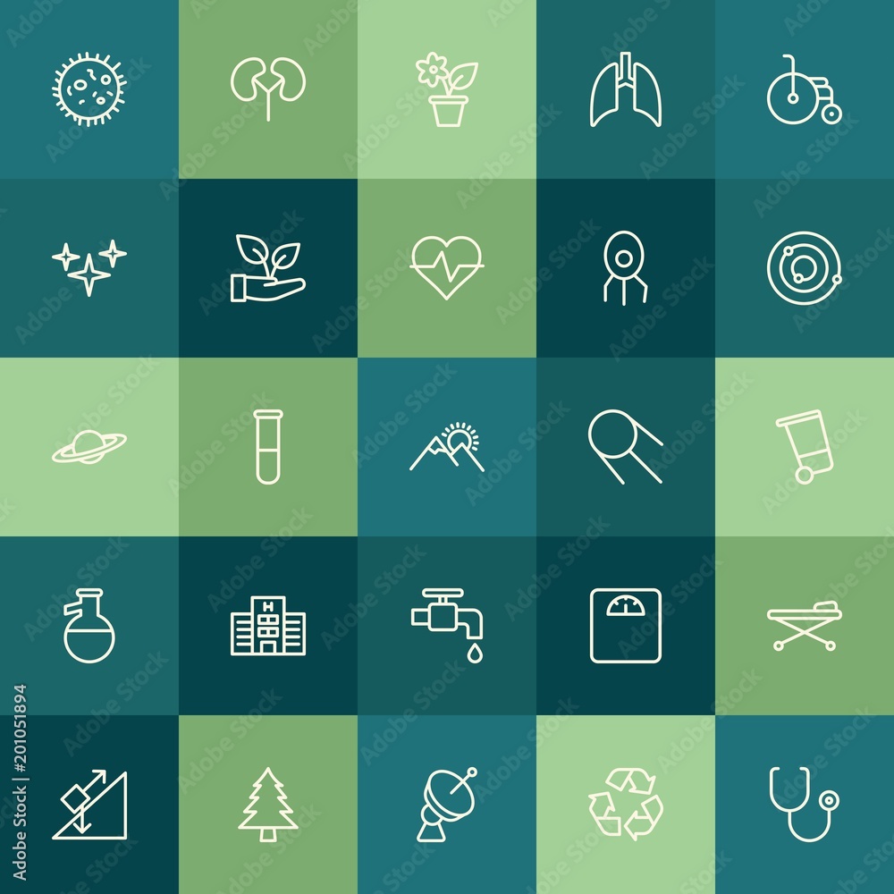 Poster modern simple set of health, science, nature vector outline icons. ..contains such icons as microbio