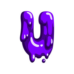 U letter of sweet fruit jelly, glossy, edible liquid font vector Illustration on a white background