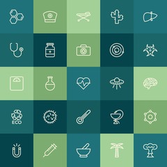 Modern Simple Set of health, science, nature Vector outline Icons. ..Contains such Icons as  illness,  power,  lab,  medicine,  element and more on green background. Fully Editable. Pixel Perfect.