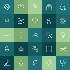 Fototapeta premium Modern Simple Set of health, science, nature Vector outline Icons. ..Contains such Icons as microbiology, bacteria, recycling, science and more on green background. Fully Editable. Pixel Perfect.