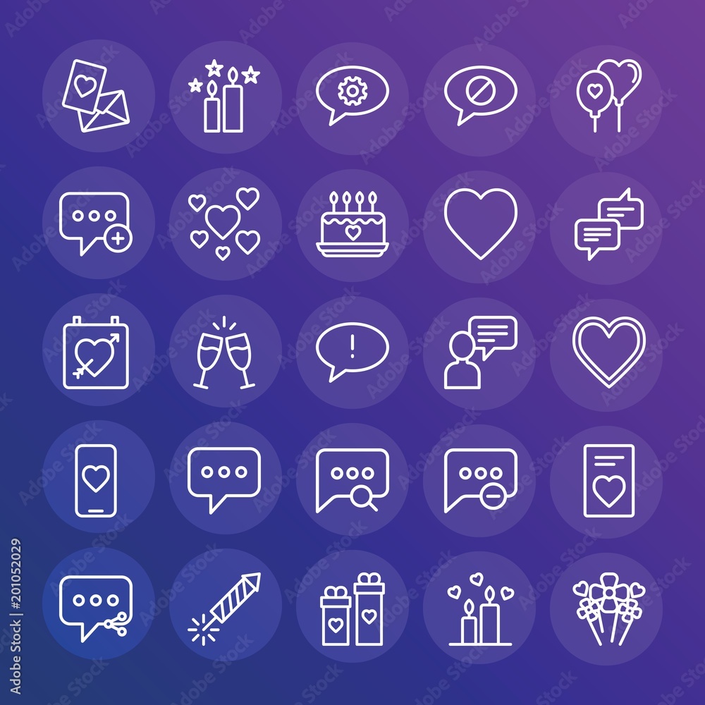 Aufkleber modern simple set of chat and messenger, valentine vector outline icons. ..contains such icons as bl