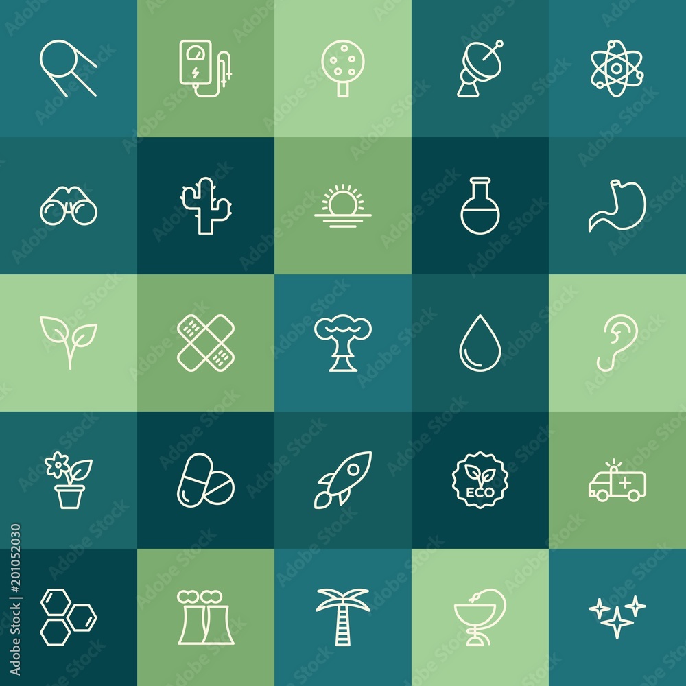 Poster modern simple set of health, science, nature vector outline icons. ..contains such icons as space, s