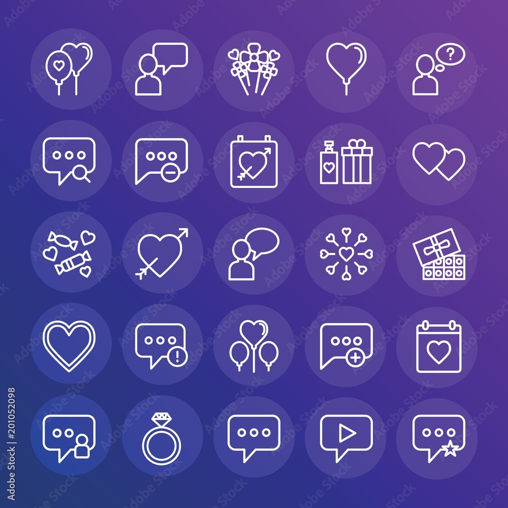 Poster modern simple set of chat and messenger, valentine vector outline icons. ..contains such icons as re