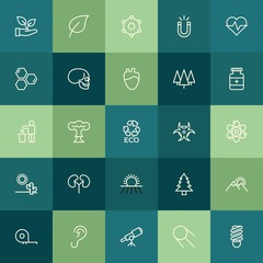 Modern Simple Set of health, science, nature Vector outline Icons. ..Contains such Icons as plant,  smoke,  universe,  element, technology and more on green background. Fully Editable. Pixel Perfect.