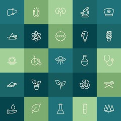 Modern Simple Set of health, science, nature Vector outline Icons. ..Contains such Icons as  disability,  power,  patient,  magnet, recycle and more on green background. Fully Editable. Pixel Perfect.