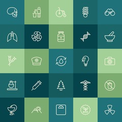 Modern Simple Set of health, science, nature Vector outline Icons. ..Contains such Icons as waste, nurse,  danger,  medical,  do,  head and more on green background. Fully Editable. Pixel Perfect.
