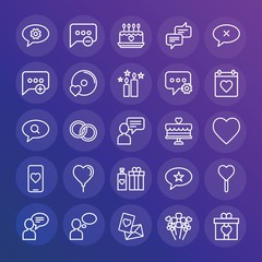 Modern Simple Set of chat and messenger, valentine Vector outline Icons. ..Contains such Icons as  icon, mail,  communication, wedding and more on gradient background. Fully Editable. Pixel Perfect.