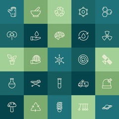 Modern Simple Set of health, science, nature Vector outline Icons. ..Contains such Icons as  universe,  green, recycle, food,  recycling and more on green background. Fully Editable. Pixel Perfect.