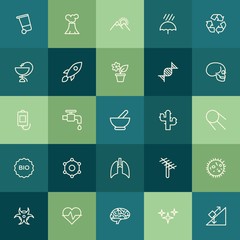 Modern Simple Set of health, science, nature Vector outline Icons. ..Contains such Icons as  idea,  force,  crane,  microbiology, night and more on green background. Fully Editable. Pixel Perfect.