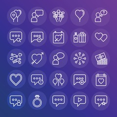 Modern Simple Set of chat and messenger, valentine Vector outline Icons. ..Contains such Icons as  red,  love,  mobile,  message,  day and more on gradient background. Fully Editable. Pixel Perfect.