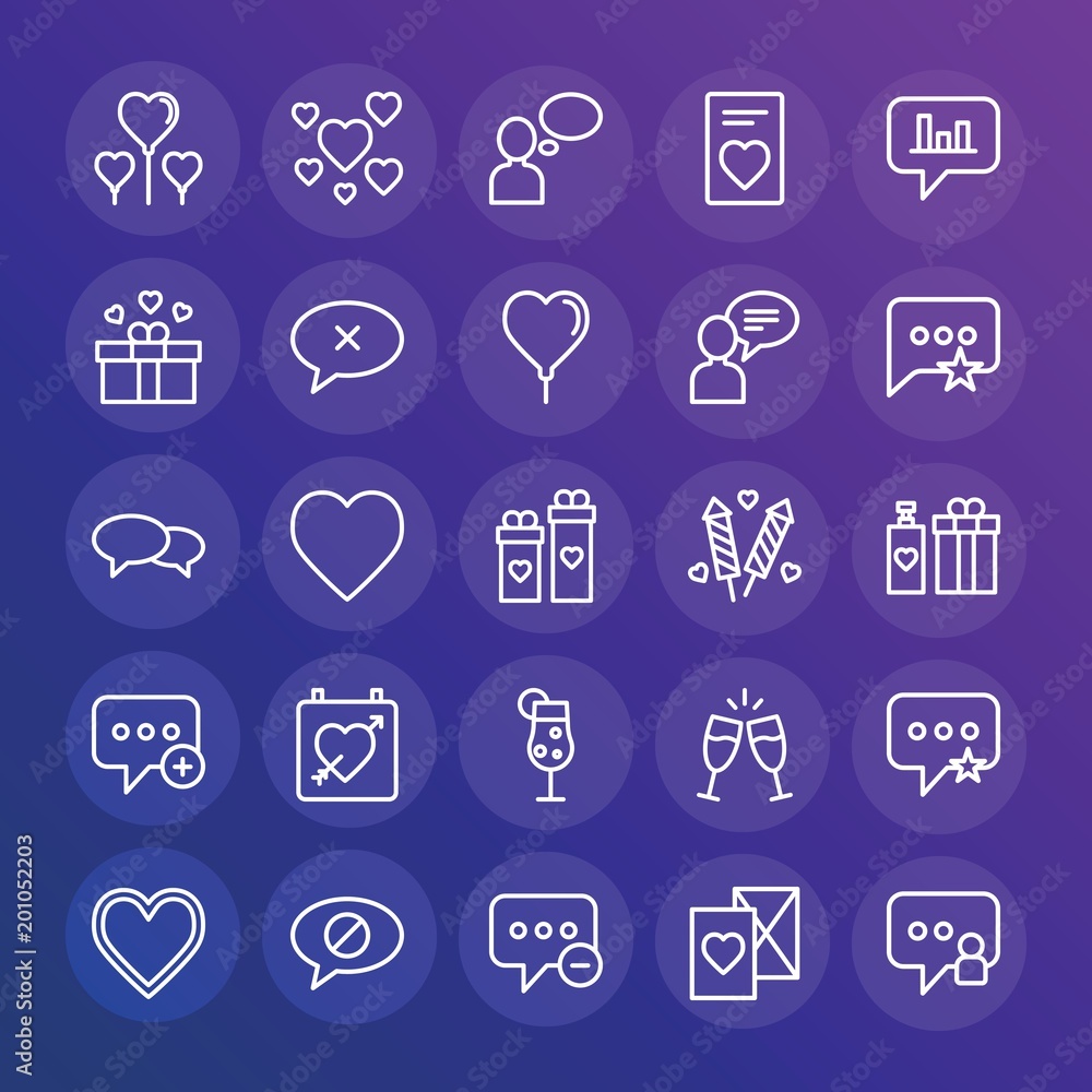 Poster modern simple set of chat and messenger, valentine vector outline icons. ..contains such icons as ch