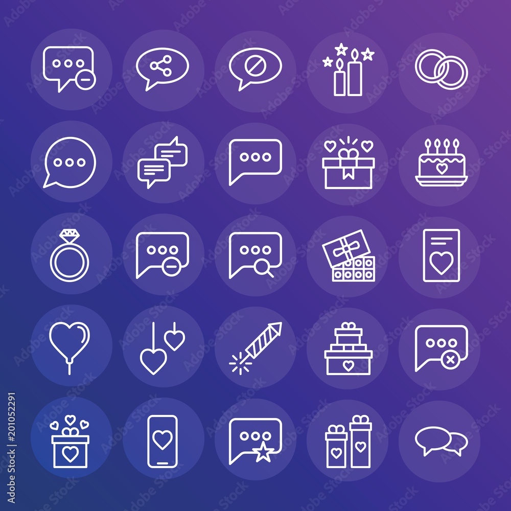 Poster Modern Simple Set of chat and messenger, valentine Vector outline Icons. ..Contains such Icons as  remove, mobile, exit, chat, ring and more on gradient background. Fully Editable. Pixel Perfect.