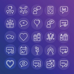 Modern Simple Set of chat and messenger, valentine Vector outline Icons. ..Contains such Icons as  champaign,  valentine,  wine,  think and more on gradient background. Fully Editable. Pixel Perfect.