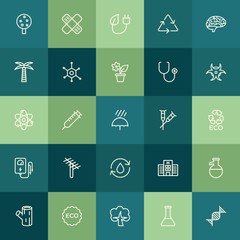 Modern Simple Set of health, science, nature Vector outline Icons. ..Contains such Icons as  human, wood, bandaid,  wooden, tree, needle and more on green background. Fully Editable. Pixel Perfect.