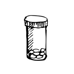 Hand drawn bottle of medical pills. Vector illustration. Sketch.