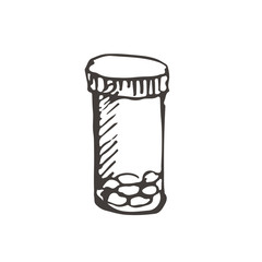 Hand drawn bottle of medical pills. Vector illustration. Sketch.