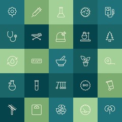 Modern Simple Set of health, science, nature Vector outline Icons. ..Contains such Icons as  icon,  communication,  spring, recycle,  can and more on green background. Fully Editable. Pixel Perfect.