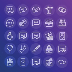 Modern Simple Set of chat and messenger, valentine Vector outline Icons. ..Contains such Icons as  remove, mobile, exit, chat, ring and more on gradient background. Fully Editable. Pixel Perfect.