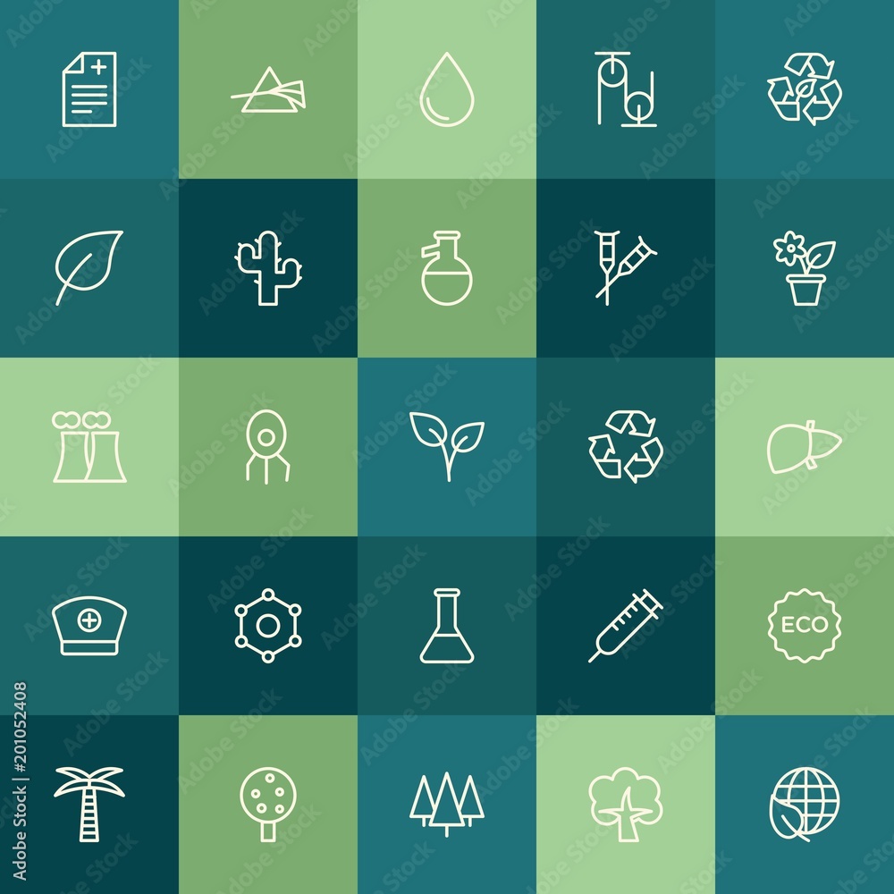 Poster modern simple set of health, science, nature vector outline icons. ..contains such icons as colorful
