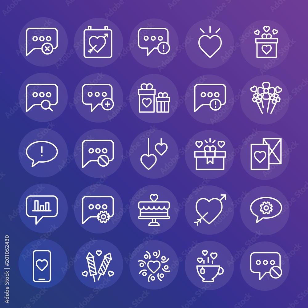 Aufkleber modern simple set of chat and messenger, valentine vector outline icons. ..contains such icons as gi