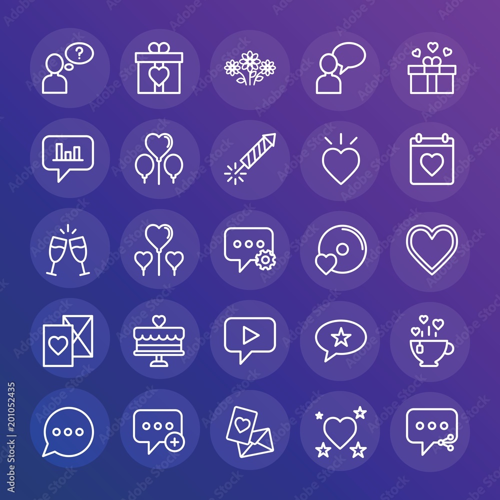 Poster modern simple set of chat and messenger, valentine vector outline icons. ..contains such icons as an