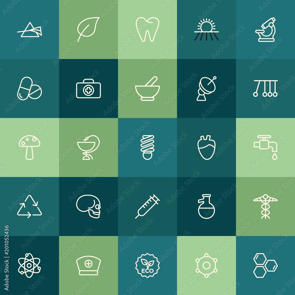 Poster modern simple set of health, science, nature vector outline icons. ..contains such icons as research