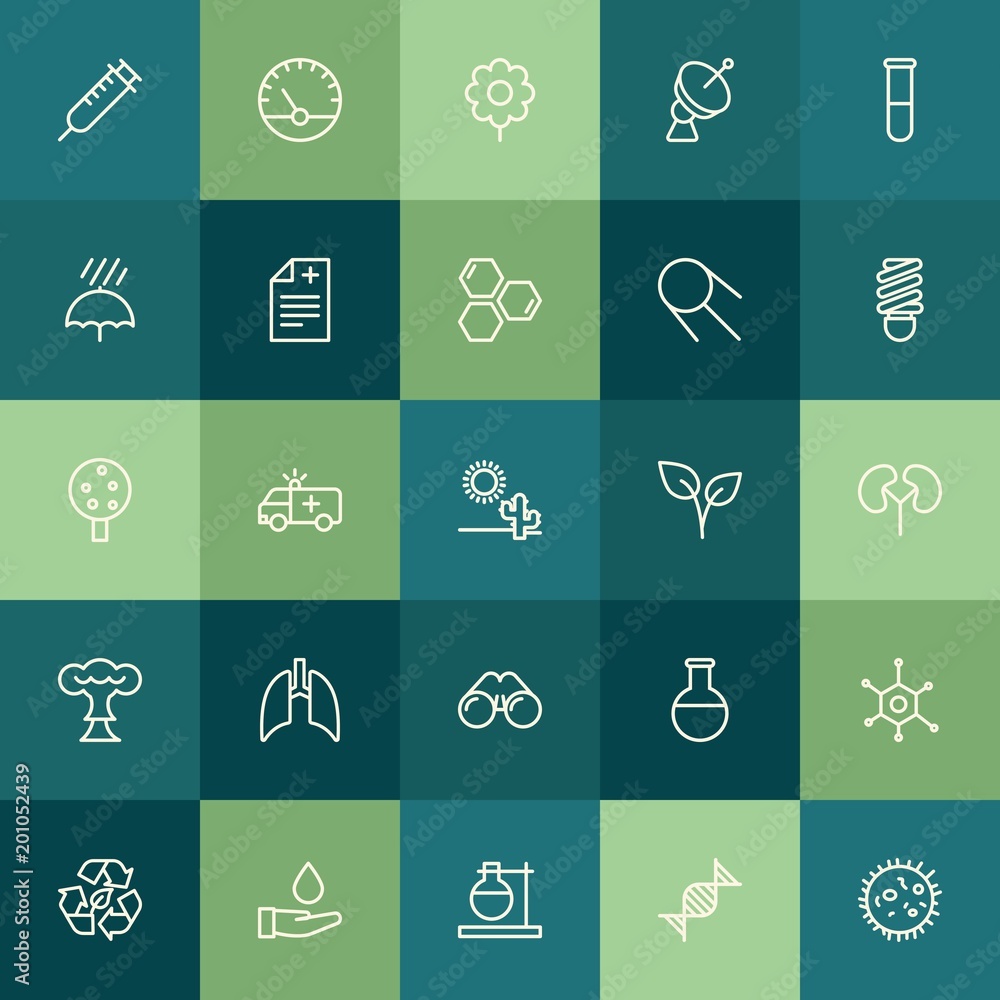 Poster modern simple set of health, science, nature vector outline icons. ..contains such icons as lab, syr