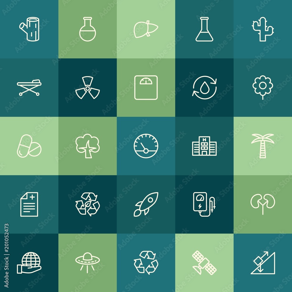 Poster modern simple set of health, science, nature vector outline icons. ..contains such icons as world, e