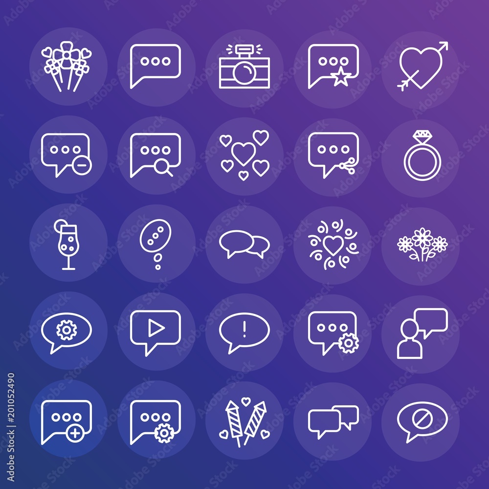 Poster modern simple set of chat and messenger, valentine vector outline icons. ..contains such icons as sm