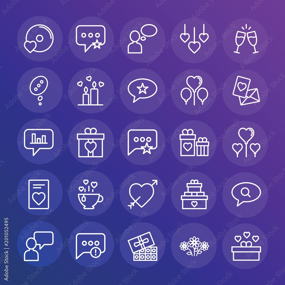 Poster modern simple set of chat and messenger, valentine vector outline icons. ..contains such icons as pr