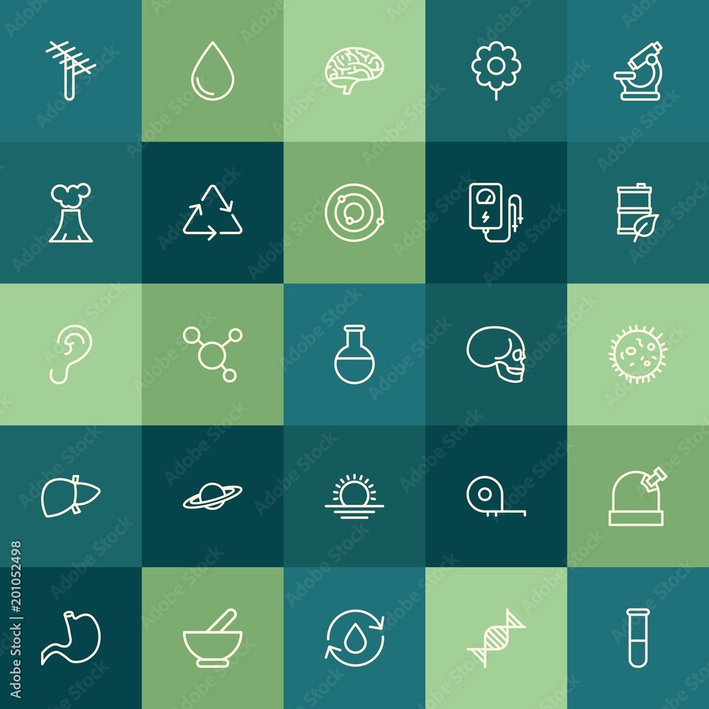 Poster modern simple set of health, science, nature vector outline icons. ..contains such icons as liquid, 