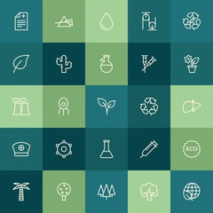Modern Simple Set of health, science, nature Vector outline Icons. ..Contains such Icons as  colorful, prescription, global,  forest,  tree and more on green background. Fully Editable. Pixel Perfect.