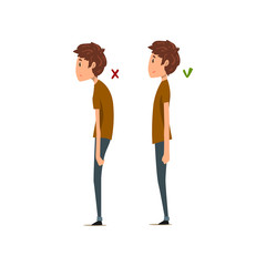 Correct and wrong posture, side view vector Illustration on a white background