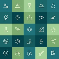 Modern Simple Set of health, science, nature Vector outline Icons. ..Contains such Icons as  handicap,  chemical,  prescription, laboratory and more on green background. Fully Editable. Pixel Perfect.