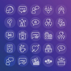 Modern Simple Set of chat and messenger, valentine Vector outline Icons. ..Contains such Icons as  problem,  alert,  web,  white, heart and more on gradient background. Fully Editable. Pixel Perfect.