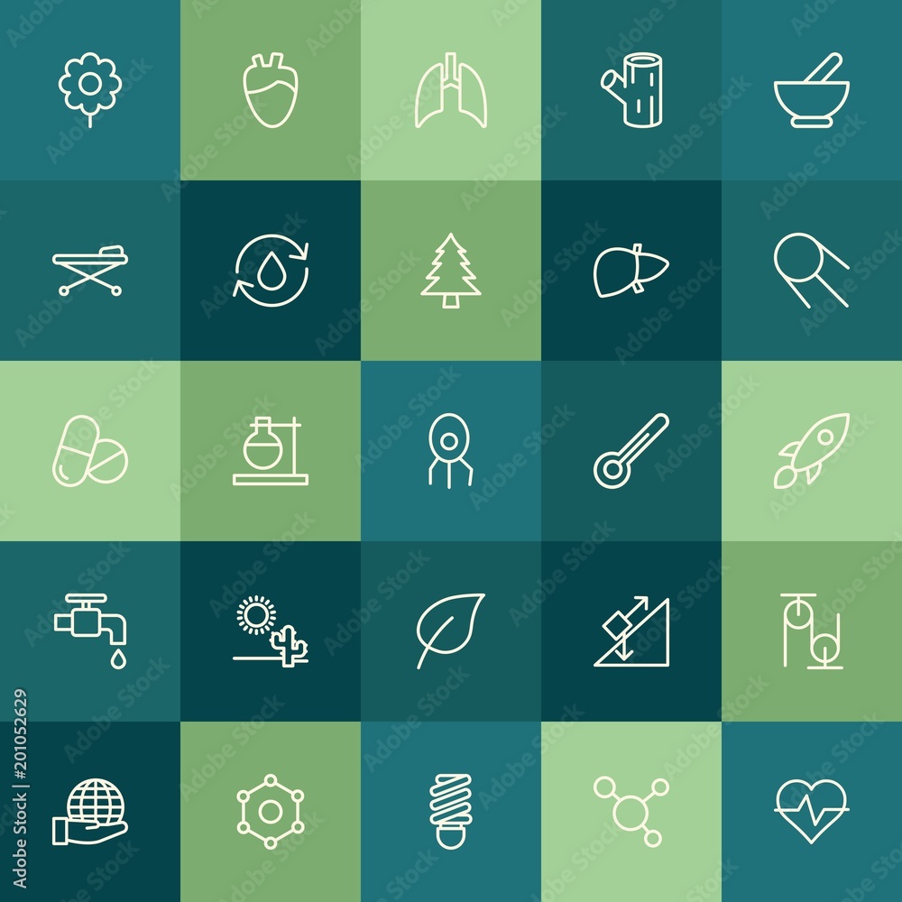 Poster modern simple set of health, science, nature vector outline icons. ..contains such icons as inclined