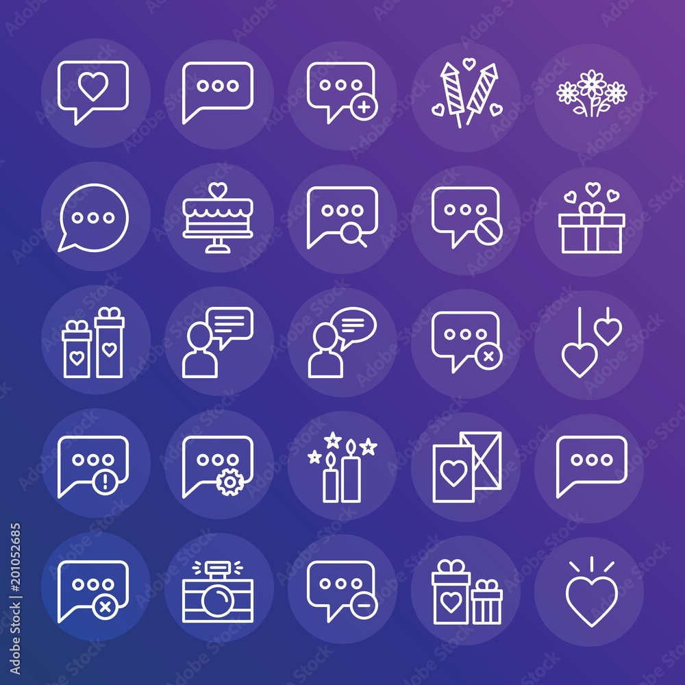 Poster modern simple set of chat and messenger, valentine vector outline icons. ..contains such icons as ve