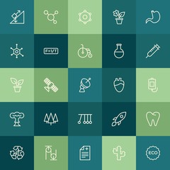 Modern Simple Set of health, science, nature Vector outline Icons. ..Contains such Icons as  chemistry,  sign, recycle, dental,  physics and more on green background. Fully Editable. Pixel Perfect.