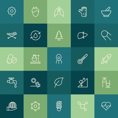 Modern Simple Set of health, science, nature Vector outline Icons. ..Contains such Icons as  inclined,  force,  hospital, pulse,  abstract and more on green background. Fully Editable. Pixel Perfect.