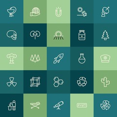 Modern Simple Set of health, science, nature Vector outline Icons. ..Contains such Icons as magnetic,  eco,  space,  environment,  illness and more on green background. Fully Editable. Pixel Perfect.