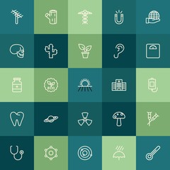 Fototapeta premium Modern Simple Set of health, science, nature Vector outline Icons. ..Contains such Icons as sign, dish, health, element, panel, symbol and more on green background. Fully Editable. Pixel Perfect.