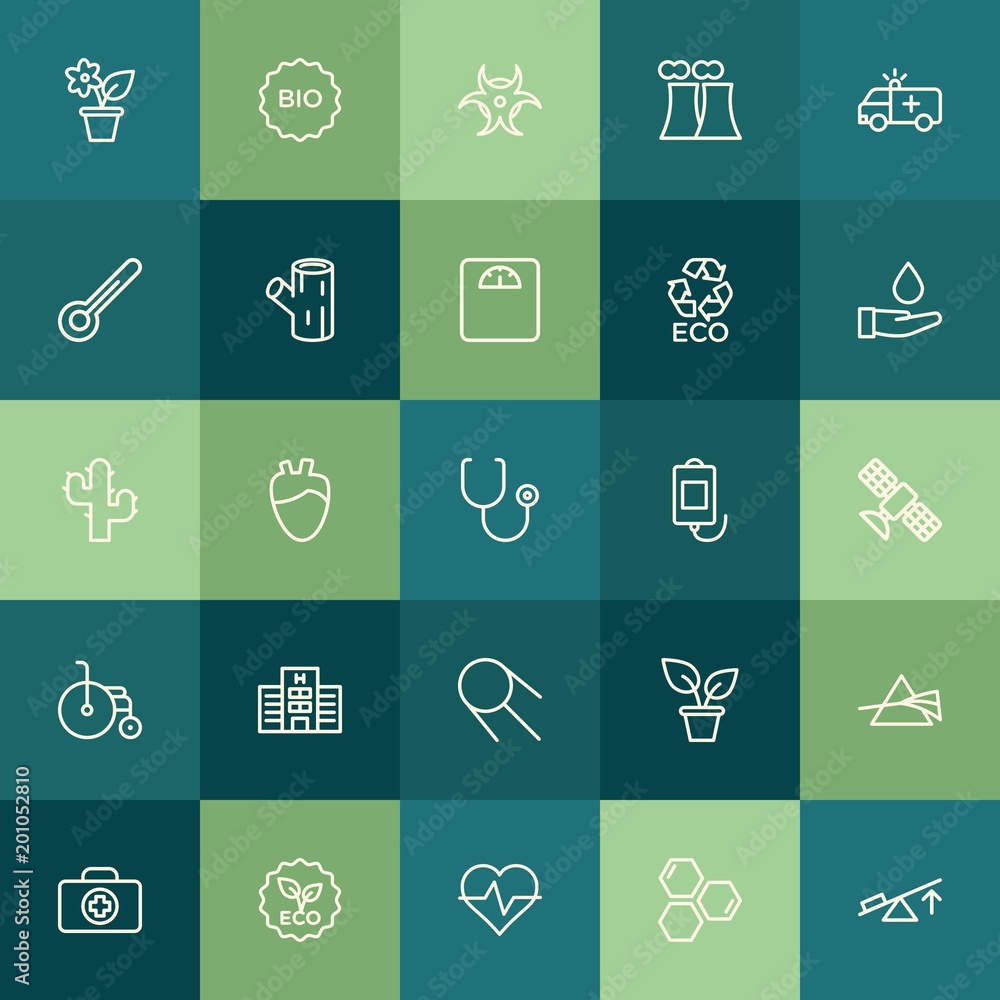Poster modern simple set of health, science, nature vector outline icons. ..contains such icons as bio, sig