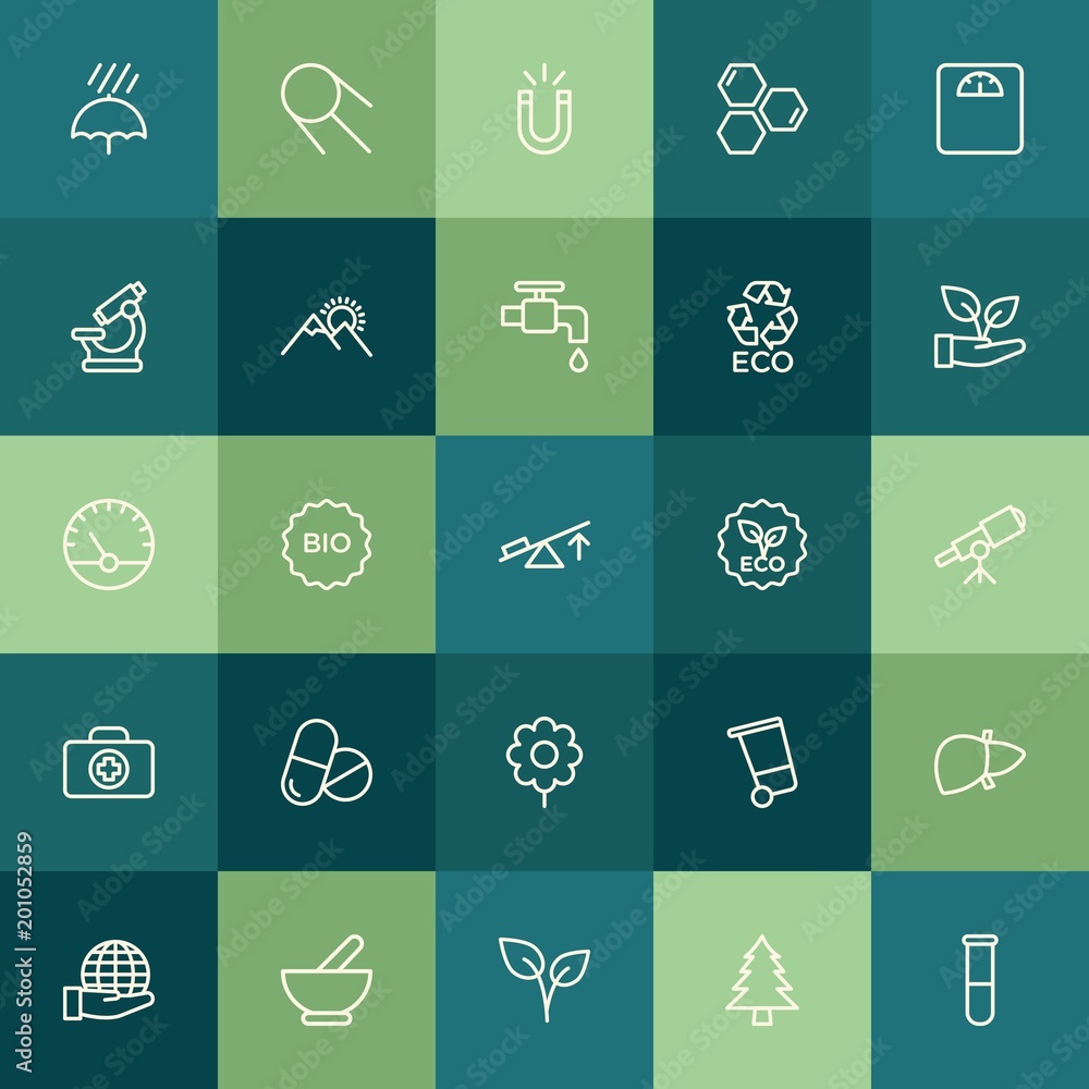 Poster modern simple set of health, science, nature vector outline icons. ..contains such icons as laborato