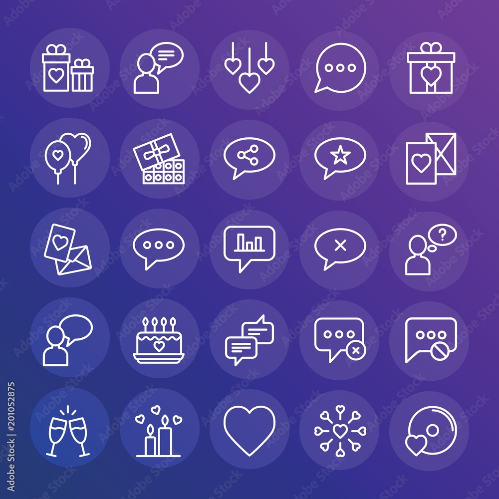 Poster modern simple set of chat and messenger, valentine vector outline icons. ..contains such icons as bl