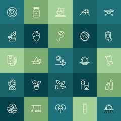 Modern Simple Set of health, science, nature Vector outline Icons. ..Contains such Icons as  vintage,  illustration,  flask,  research and more on green background. Fully Editable. Pixel Perfect.